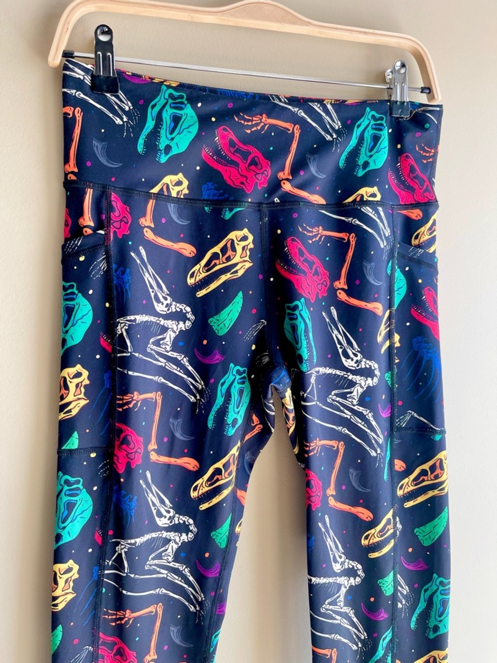 CVG Constantly Varied Gear Black Multi Color Dinosaur Print Leggings - Picture 2 of 3